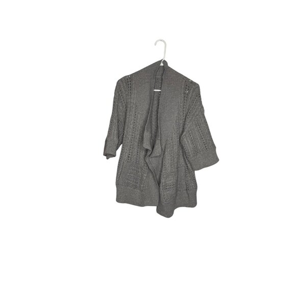 Gray Open Front Knit Cardigan With 3/4 Sleeves & Cable Detail - Picture 1 of 5
